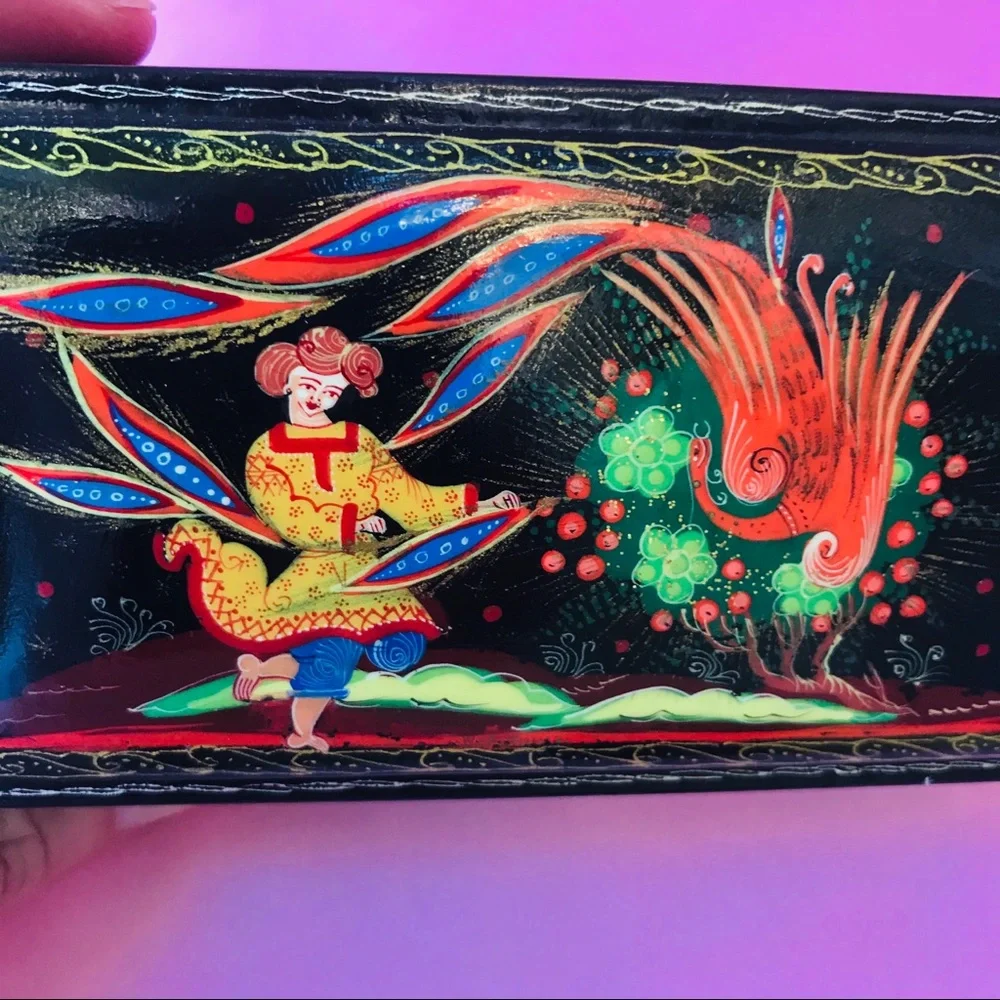 Vintage handmade and painted wooden jewelry box